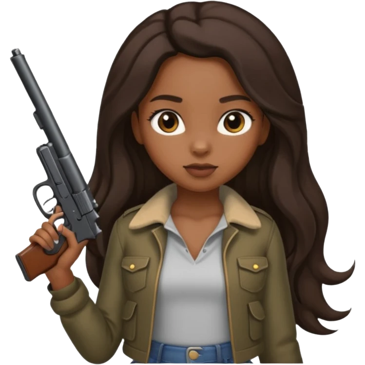 Black girl with cute clothes on with long hair and a gun ￼ emoji