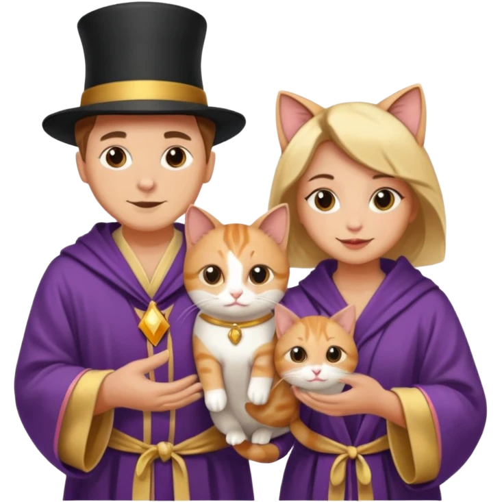 magician couple and their pet cat emoji