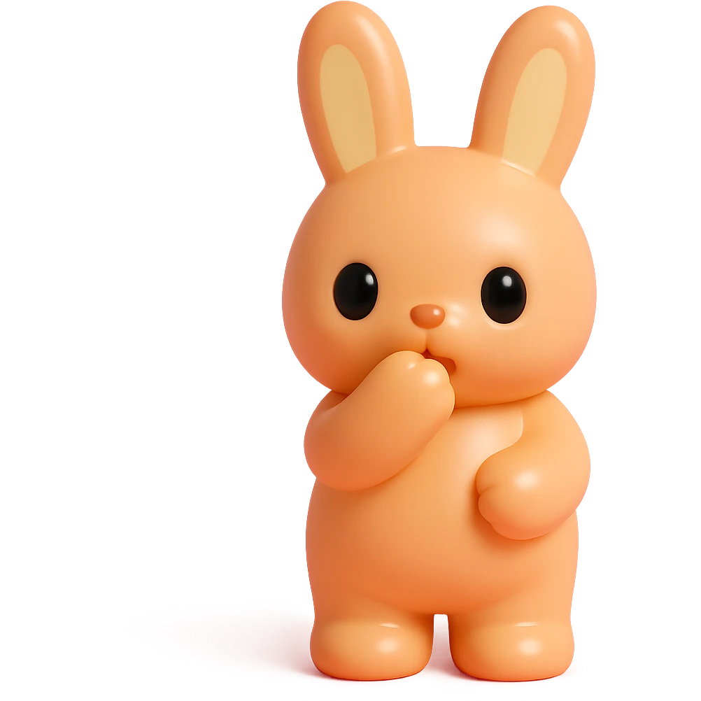 apricot bunny biting paw nervously, full body, vinyl figure style emoji