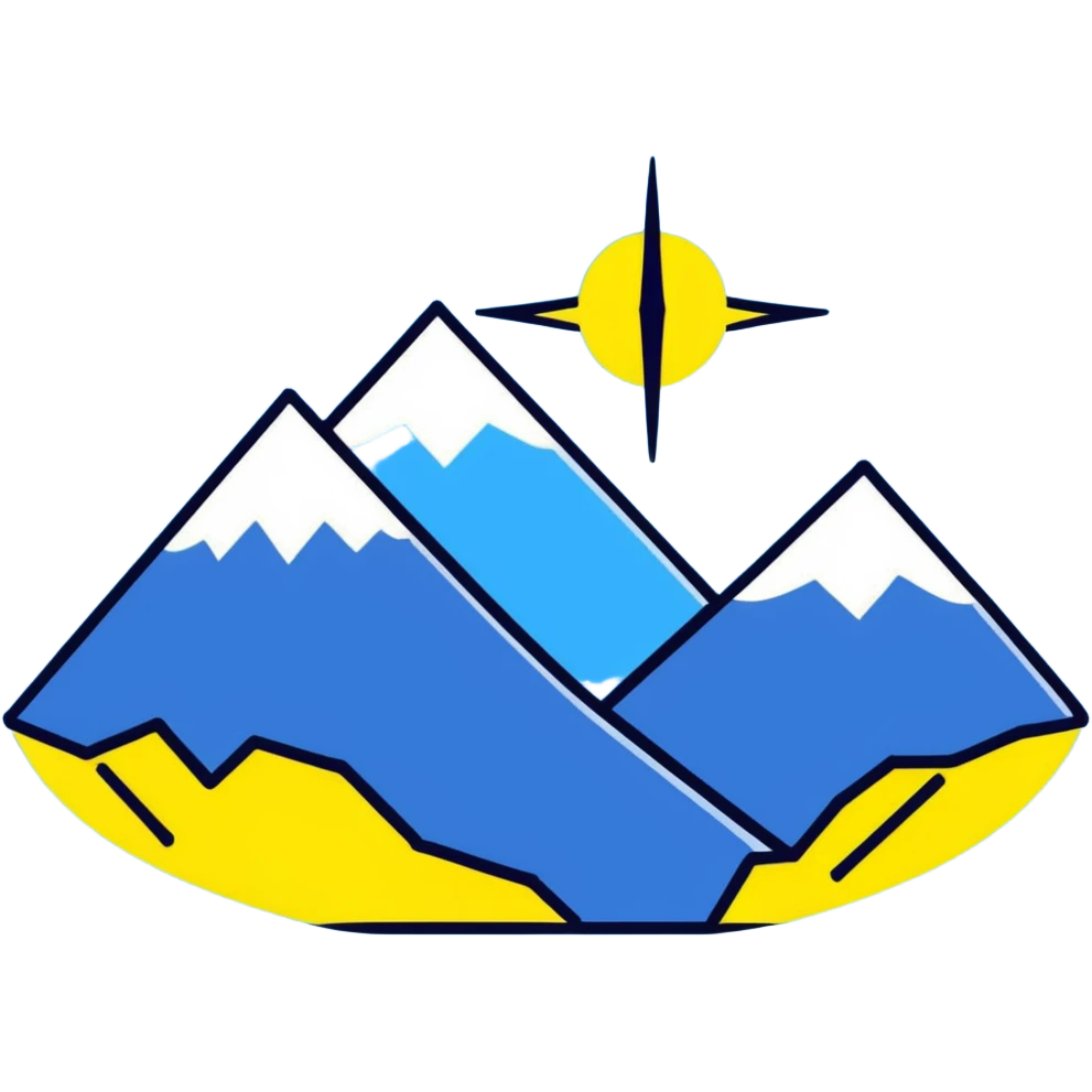 An eight-pointed star with wide wings, colored yellow, featuring a simple mountain silhouette in the center emoji