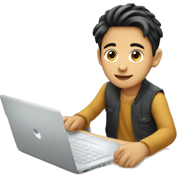 An Asian boy sitting in front of the hp laptop with fair skin color and a decent hairstyle  emoji