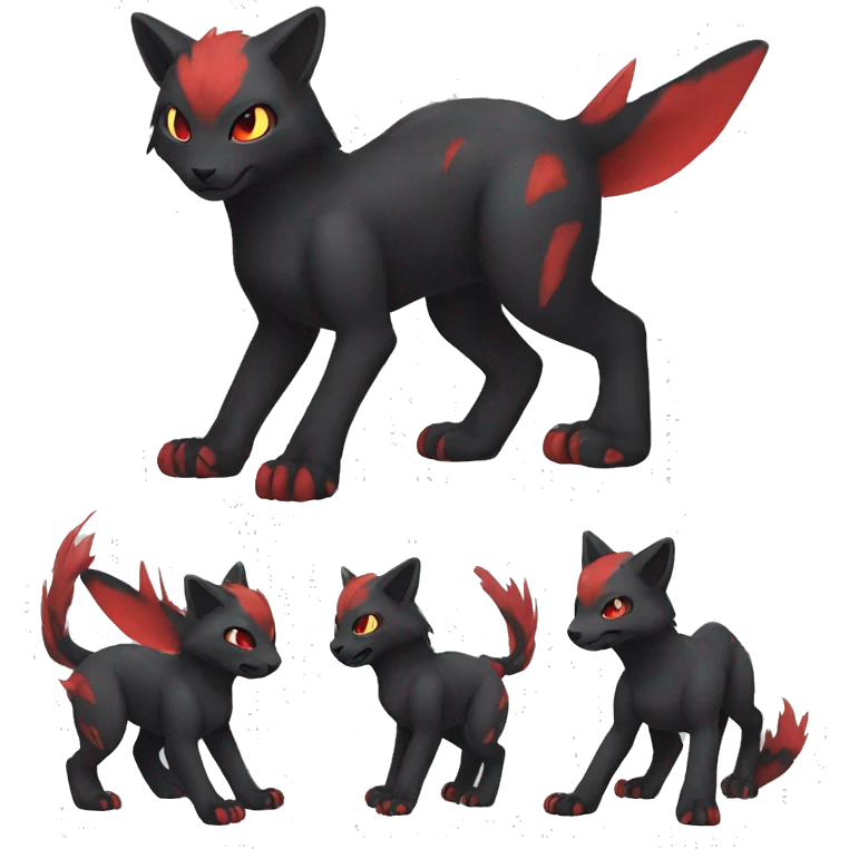 Cute cool black red animal hybrid Fakemon full body emoji