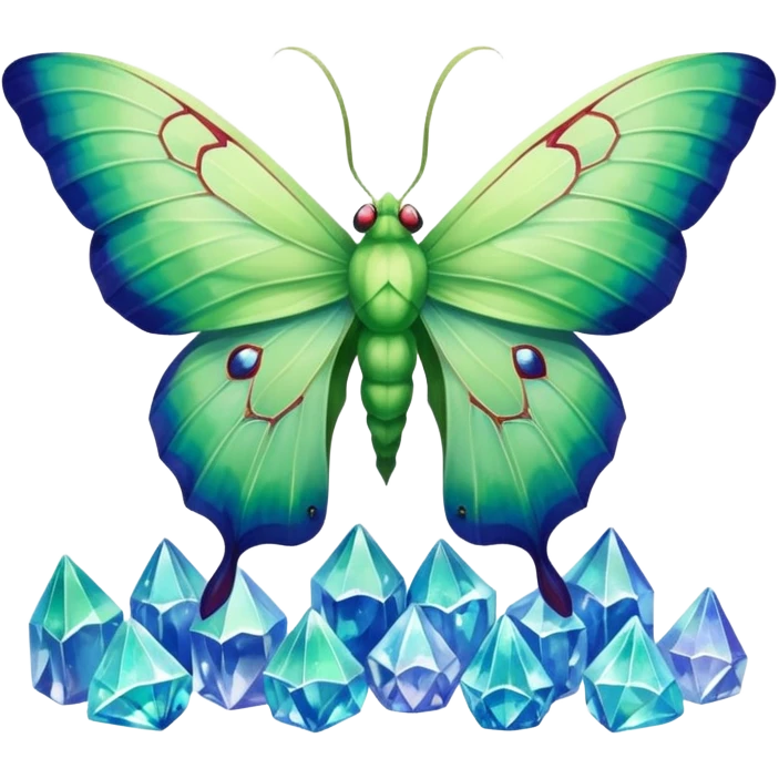 luna moth sitting on crystals emoji