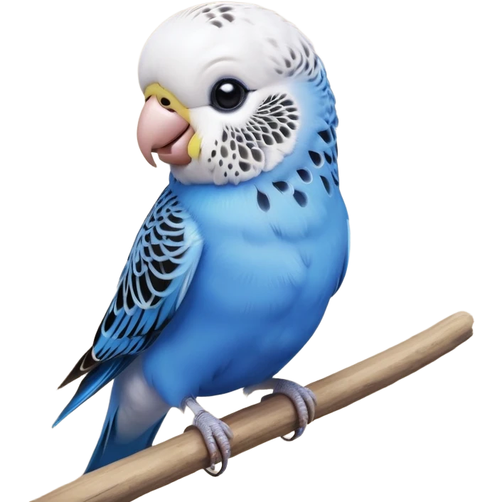 cinematic-cute-blue-budgie-portrait-emoji,-head-tilted-playfully-and-inquisitively,-featuring-a-brilliant-blue-feathered-fur-and white and black feathered face-with-a-natural-sheen,-round,-sparkling-dark-eyes-filled-with-curiosity,-simplified-yet-irresistibly-adorable emoji