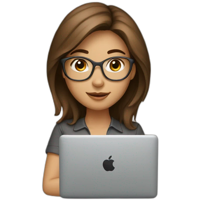 Beautiful programmer girl with brown hair working with MacBook emoji