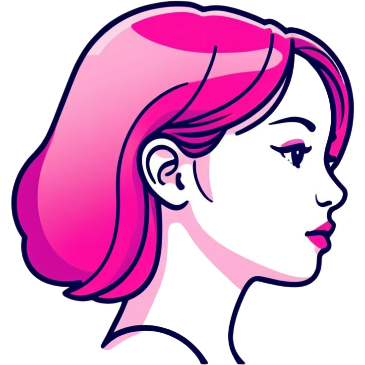Girl in profile view with curved silhouette, transparent glass style, bright pink gradient, with highlights and shadows, minimalist design emoji