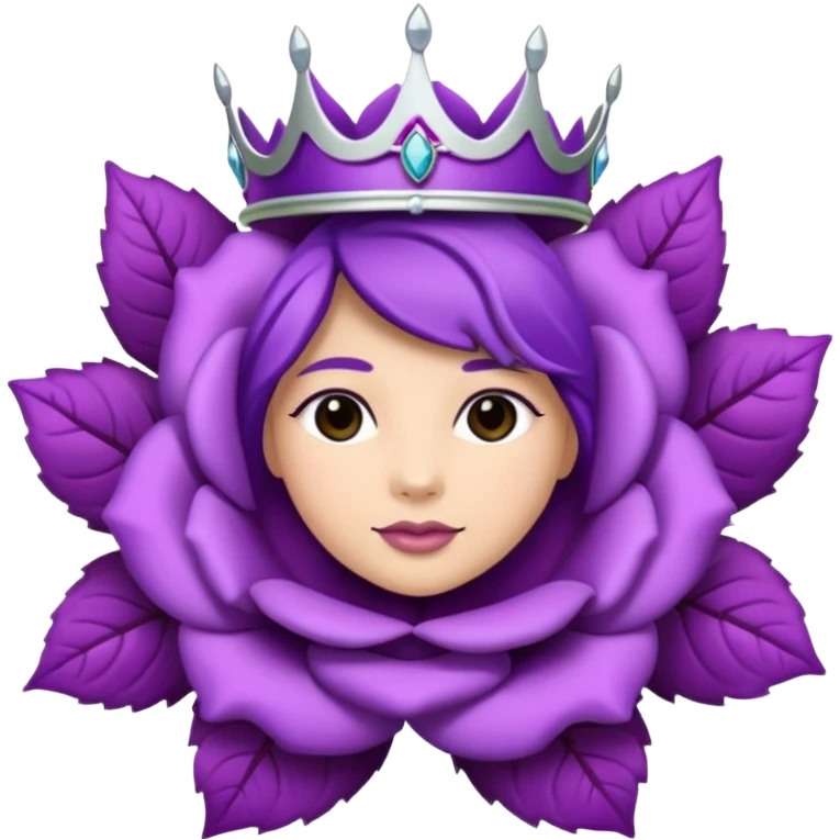 Purple rose with silver tiara and a purple emblem leaf wreath emoji