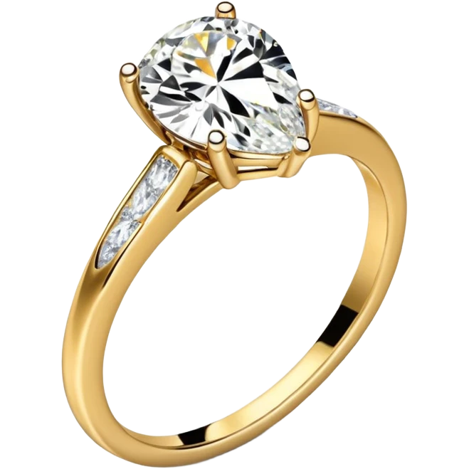 Pear cut engagement ring with a gold band with small round diamonds   emoji