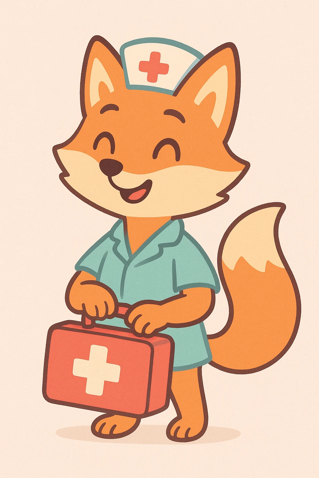 kitsune fox as a medic holding a first aid kit, soft pastel style emoji