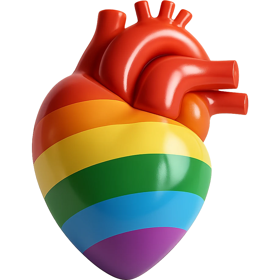 A photorealistic 3D realistic heart in rainbow pride colors, isolated with no background, background removed. emoji