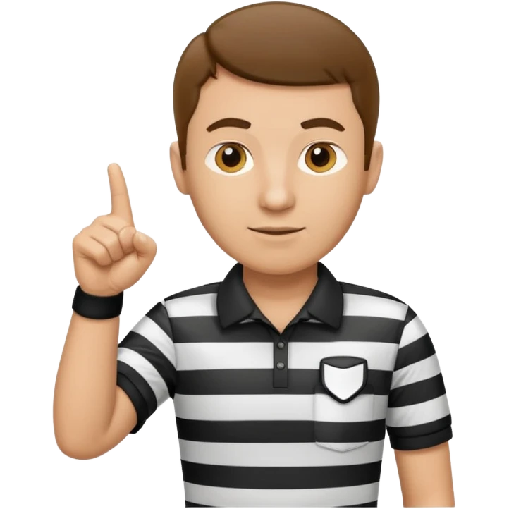 A calm referee with striped shirt, pointing clearly toward the field. emoji