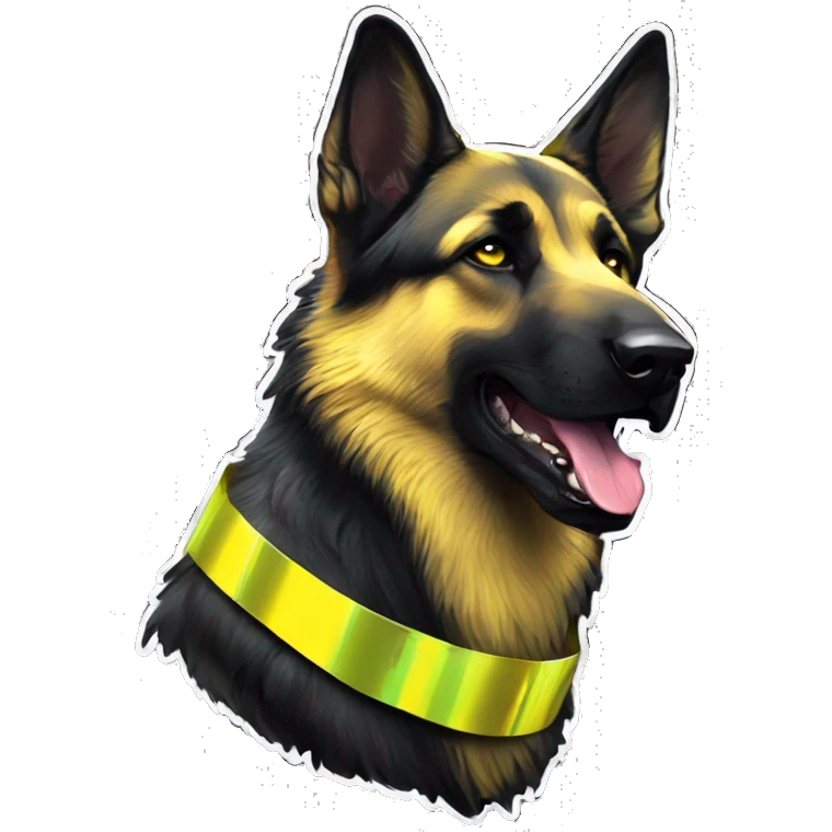 .Zombie_ Vaporwave black holographic oilslick zombie yellow German shepherd dog yellow caution tape graffiti neon yellow stripes emoji