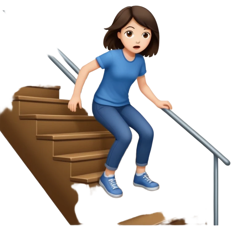 Scared brunette girl tripping down stairs emoji