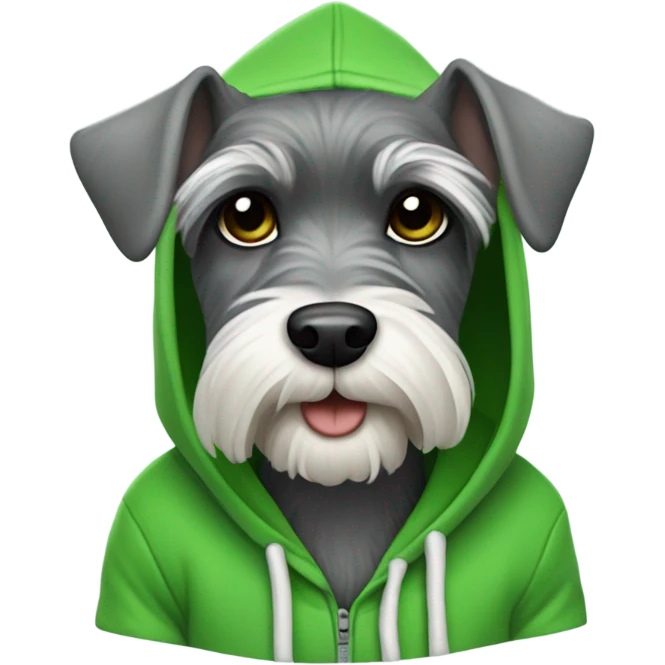 Mini schnauzer with a green hoodie emoji