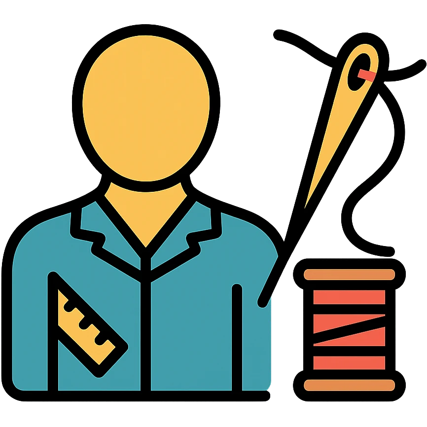 tailor sewing with needle and thread icon, colored with black outlines emoji