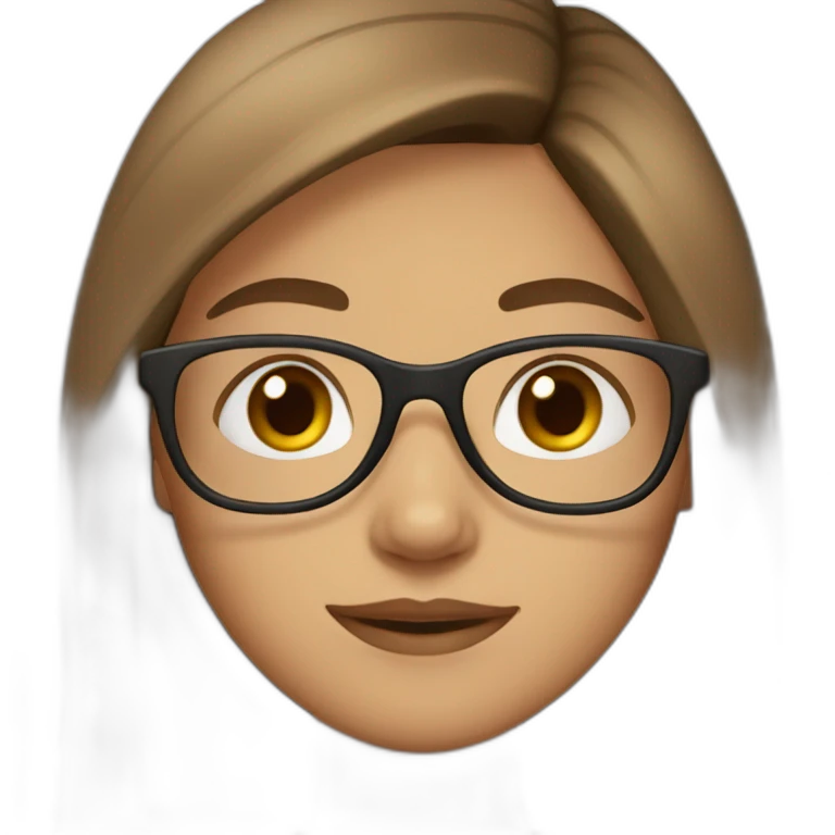 Girl with long, straight brown hair, brown eyes, glasses, light skin. emoji