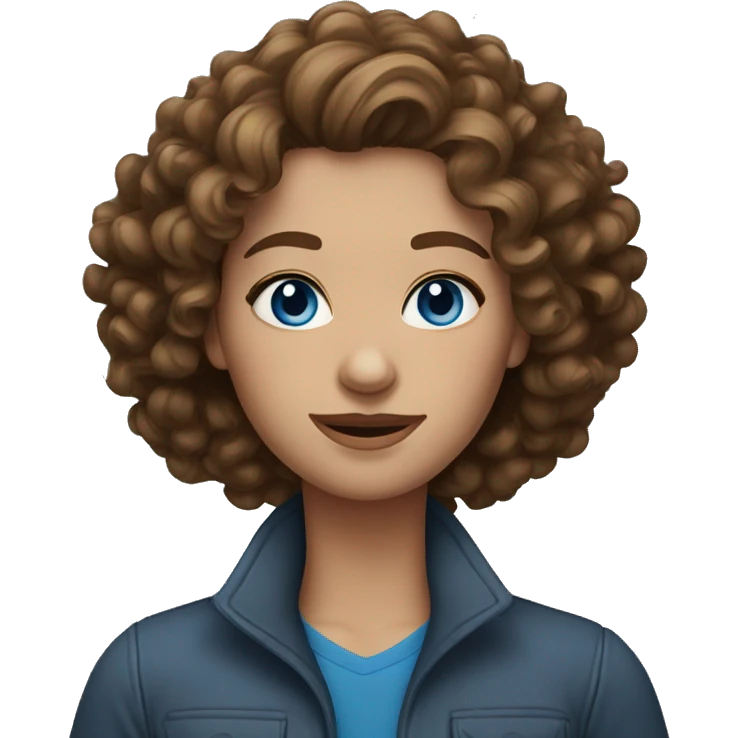 Brown haired woman with curly hair and blue eyes emoji