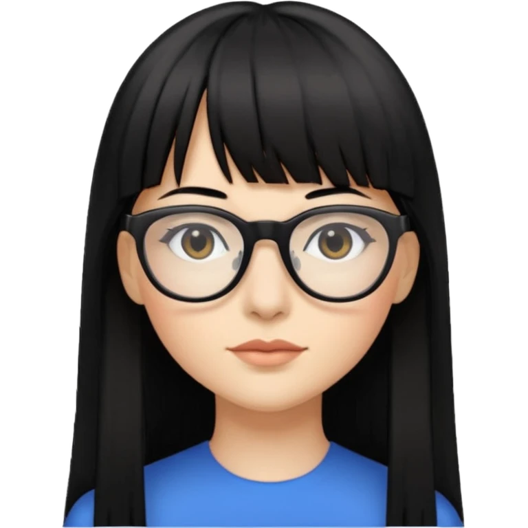 eu quero um icon de snapchat de uma mulher com o fundo branco, cor da pele normal, óculos pretos, cabelo preto liso grande com franja emoji