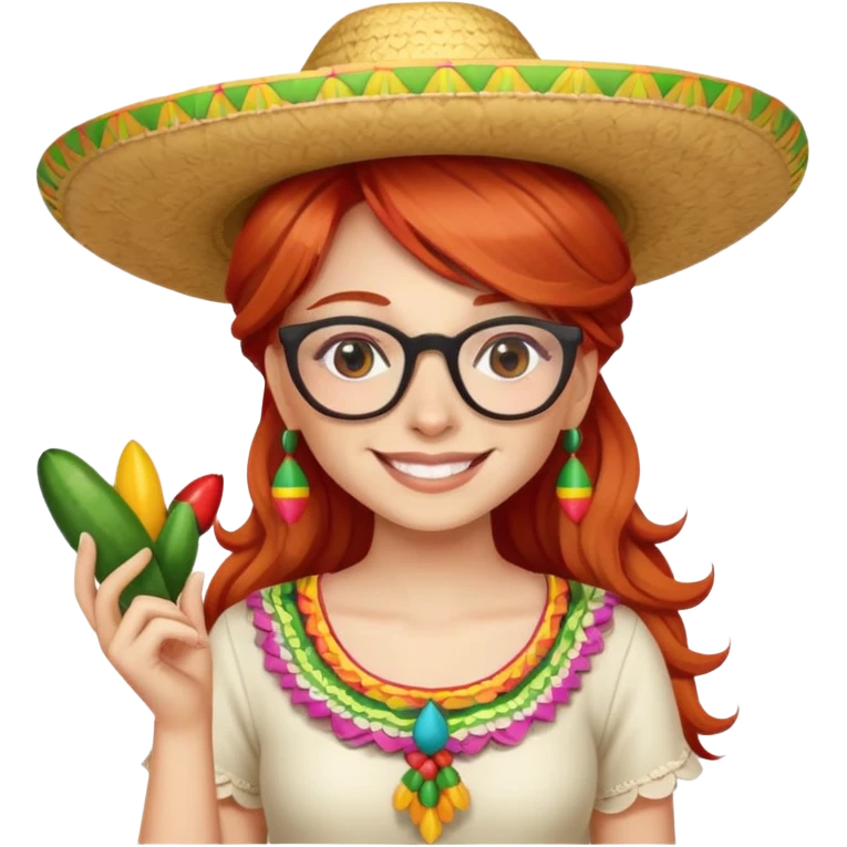 Red haired girl with glasses celebrating cinco de mayo  emoji