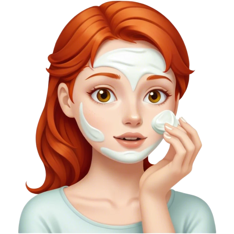 redhead girl applying cream on faces emoji