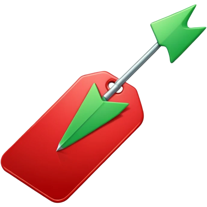 Tag vermelha com uma flecha pra cima verde emoji
