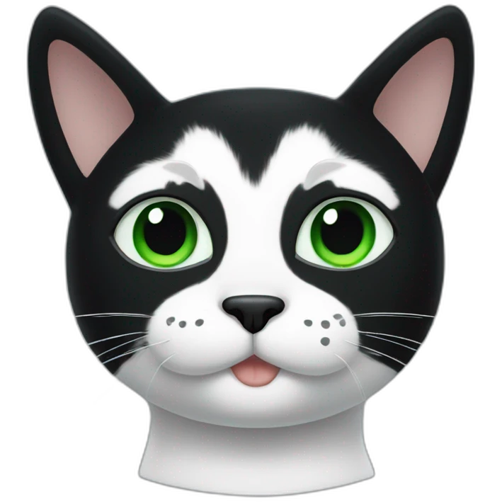 A black cat with green eyes with a white mustache and white small spots in full height emoji