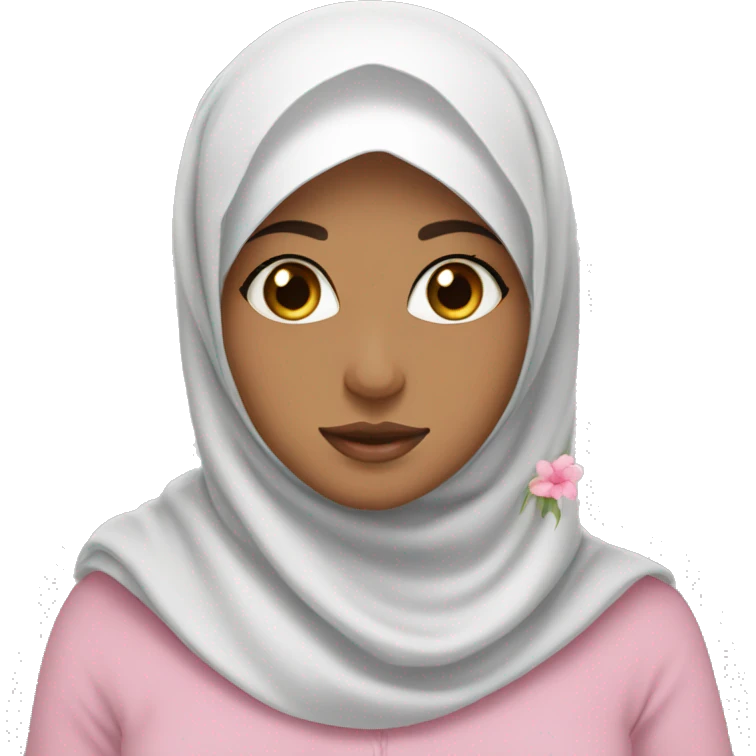A hijab girl with pink flower around her white hijab emoji