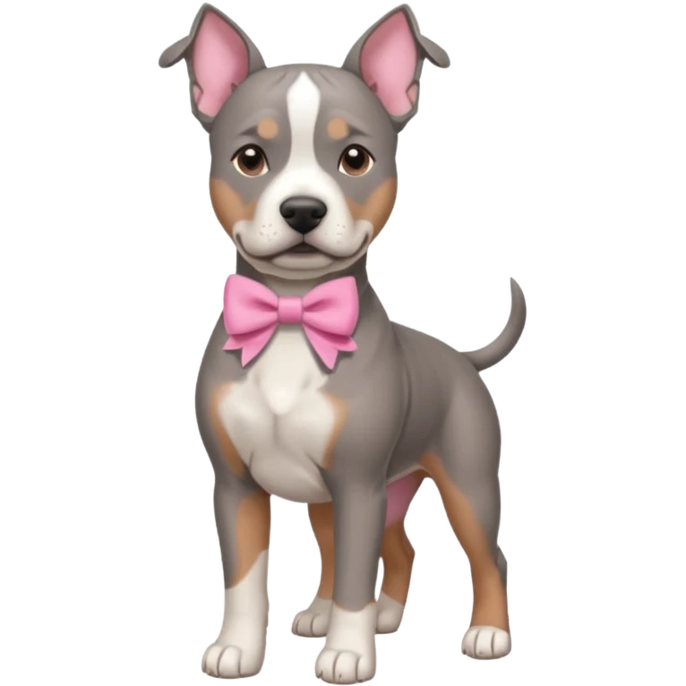 Grey amstaff with a pink bow emoji