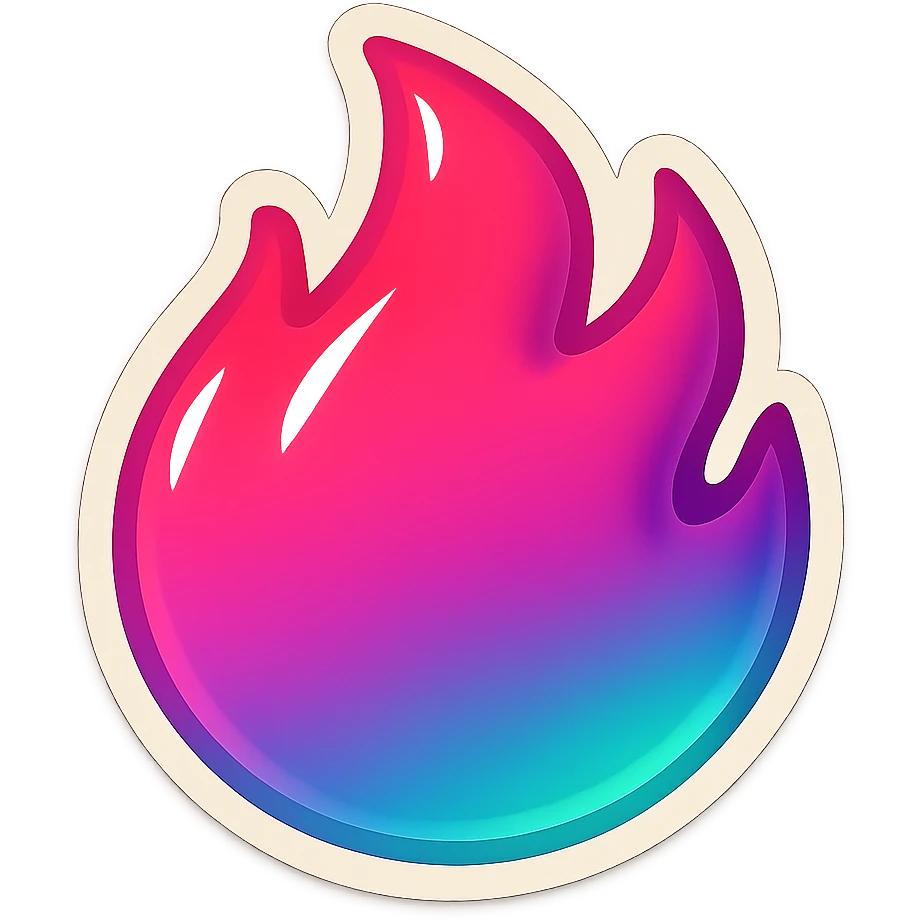 fire streak emoji, playful and modern with gradient FF4D67, 9D34FF, 10B981 gradient, vibrant, transparent background, and matching reference image emoji