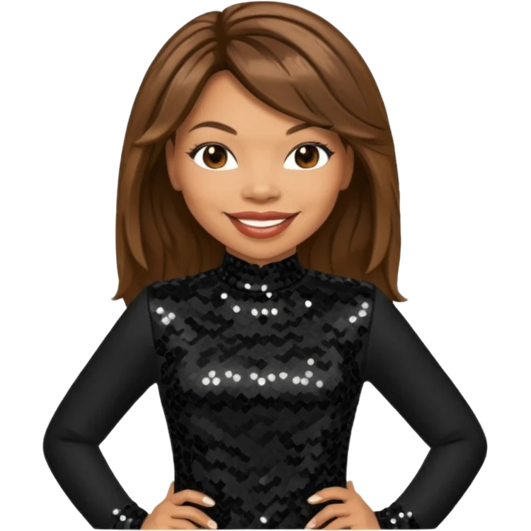 Tisha Campbell with long brown hair, black sequin outfit  emoji