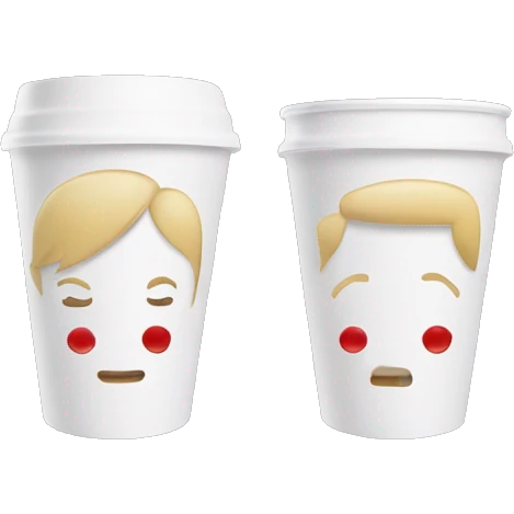 Blonde girl and boy drinking out of white styrofoam cups with “Swig” written on them in red emoji