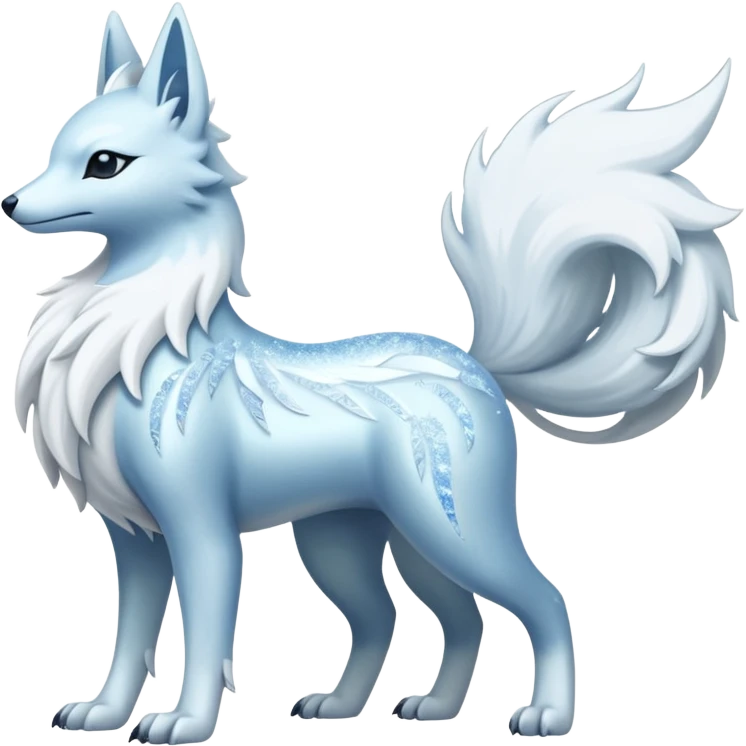 Shiny Silver-White Frosted Ice-Crystal Encrusted Regal Arctic Alolan-Ninetales-Latias hybrid creature (full body) emoji