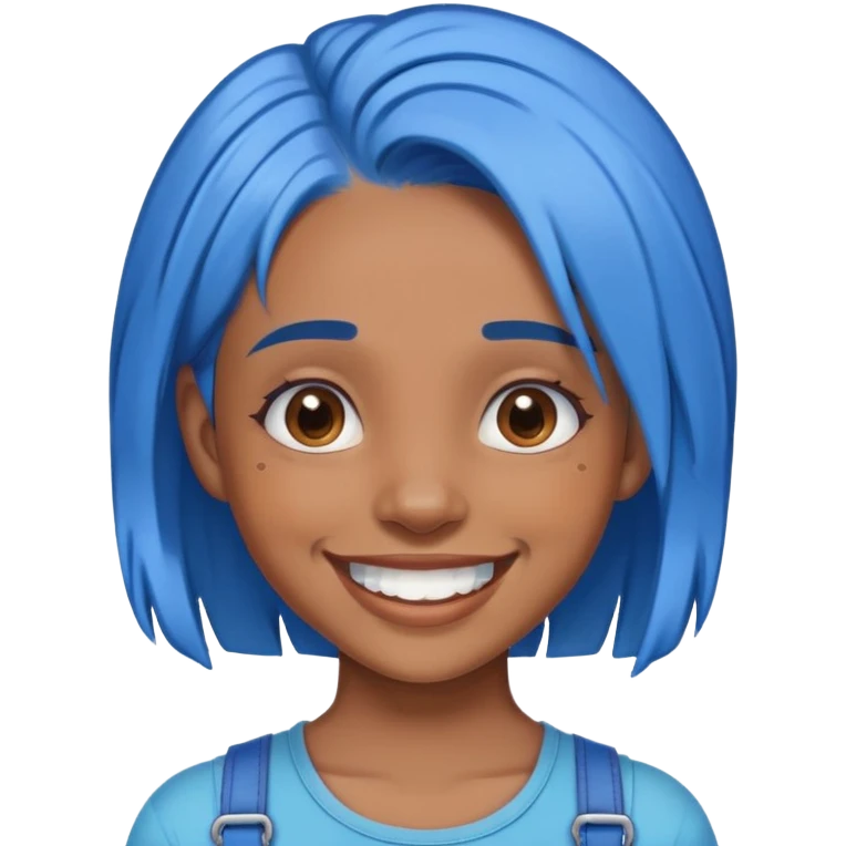 Brown skin girl with blue hair and braces  emoji