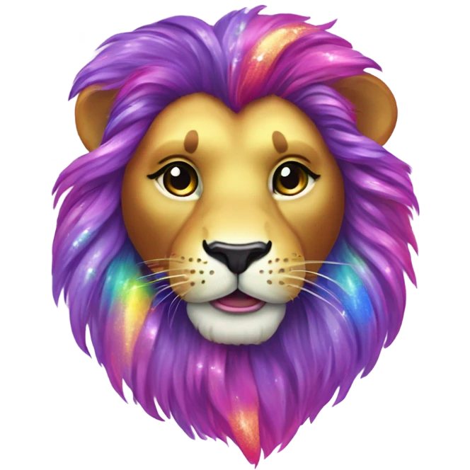 Lisa frank lion with glitter rainbow mane emoji