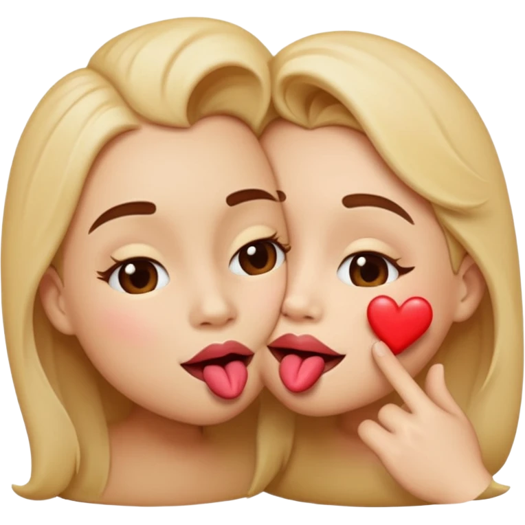A cute circular blowing a smooch kiss and a bite on a another emoji's lip emoji
