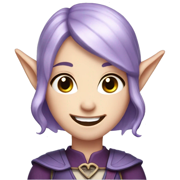pale skin, purple hair, elf ears, archer girl , laughing out loud emoji