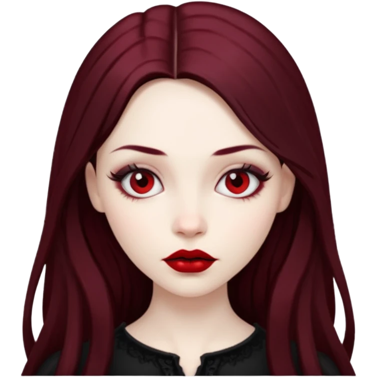 Beautiful pale skin, realistic gothic female, long hair, deep red lips emoji
