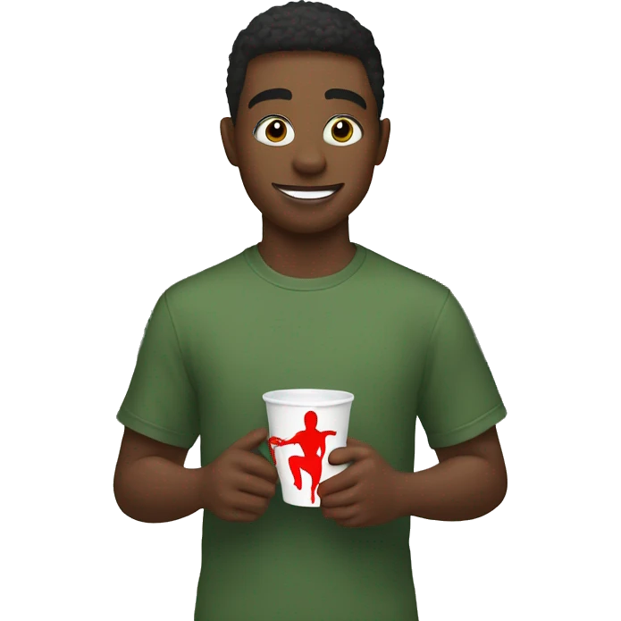 young man with cup outdoors with Spider Man suit emoji