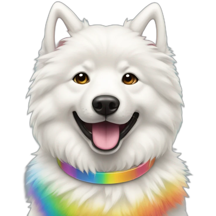 Samoyede wearing a rainbow colar emoji