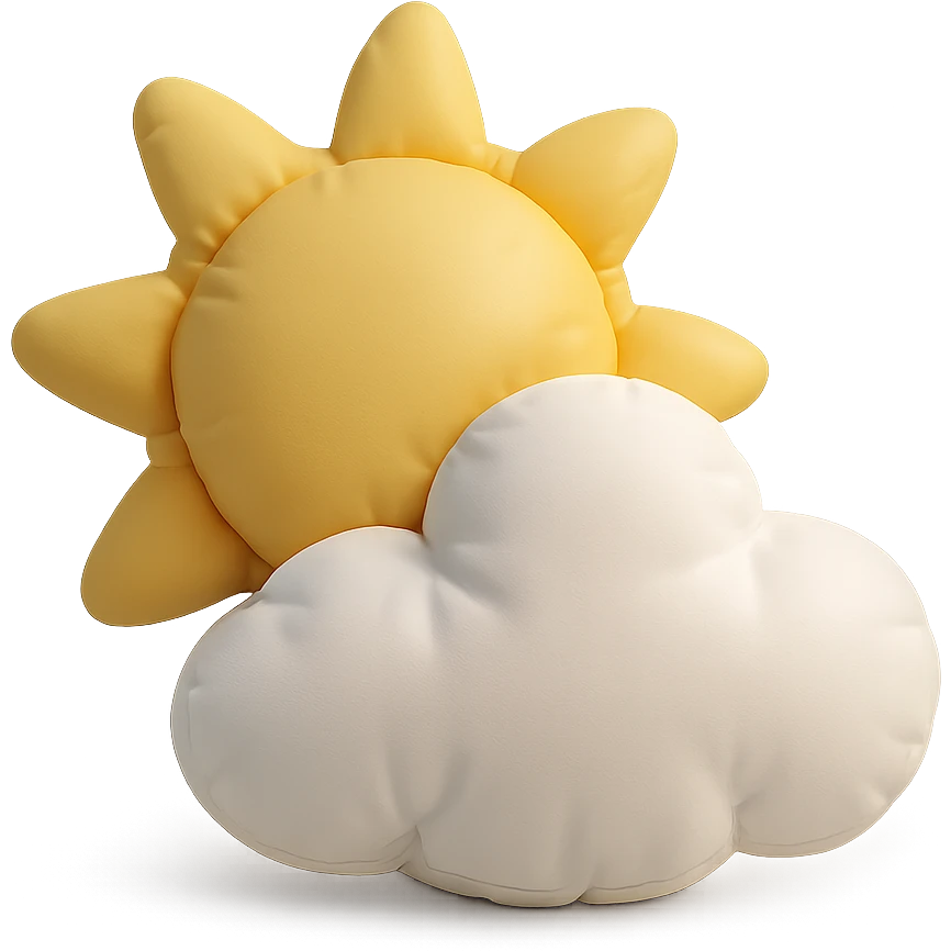 partly cloudy weather with soft sun and fluffy cushion cloud together, cushion style emoji