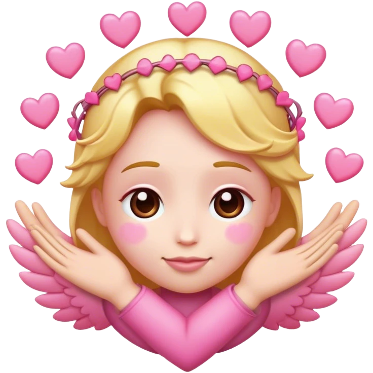 Hugging face emoji with pink hearts halo above head emoji