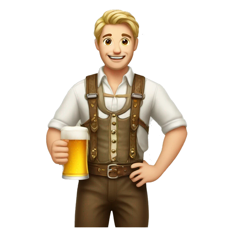 man in lederhosen holding beer emoji