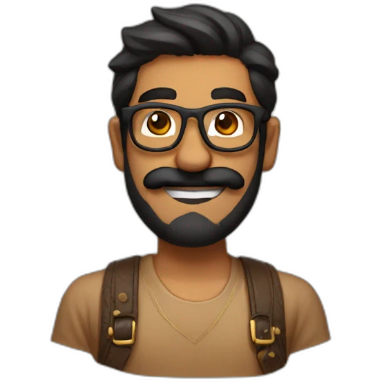 mario with golden glasses and black beard, indian skin tone emoji
