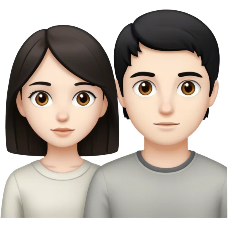 pale brunette girl with brown eyes and pale boy with black hair and grey eyes emoji