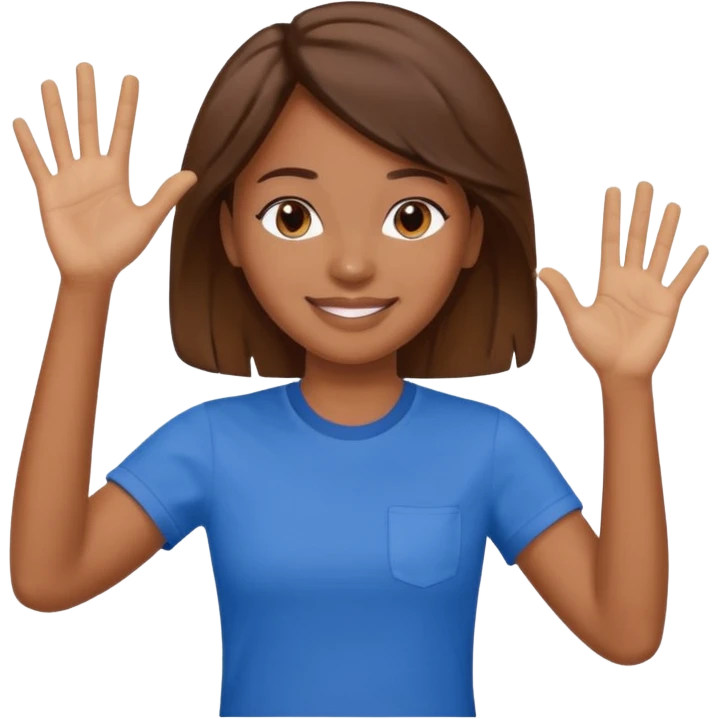 The face of an activist girl waving her hand in a blue T-shirt emoji
