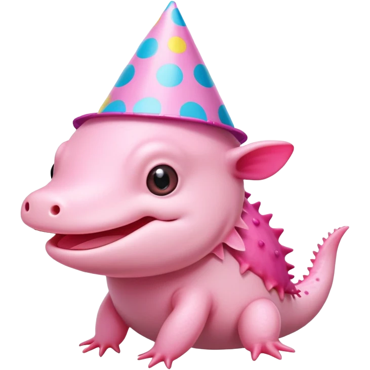 An axolotl with a birthdayhat emoji