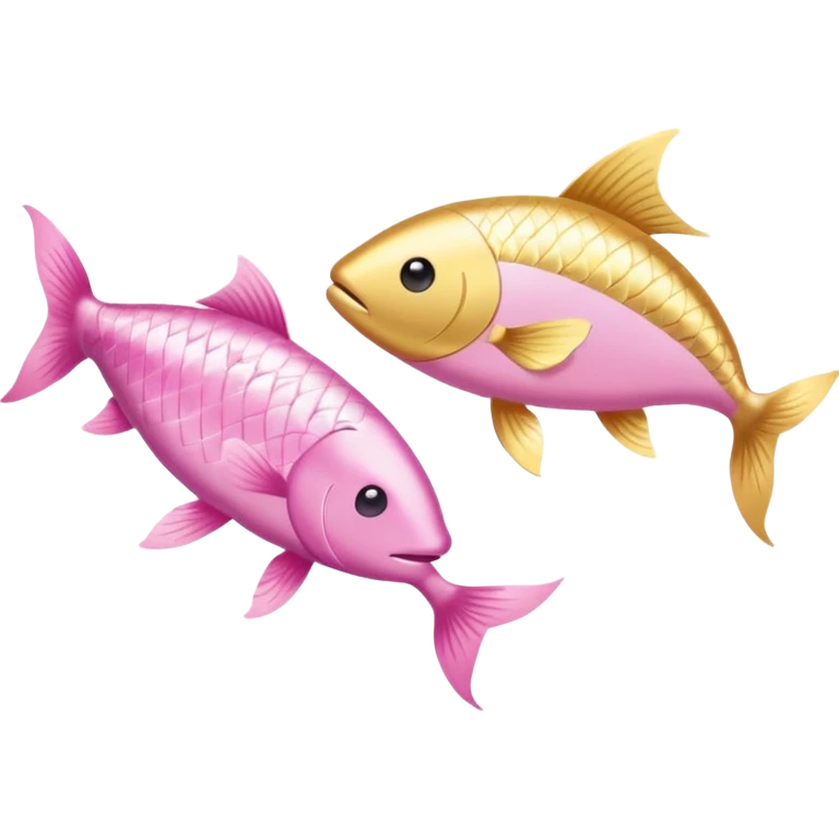 Two long fish one light pink one gold swimming oposite directions around each other Pisces emoji