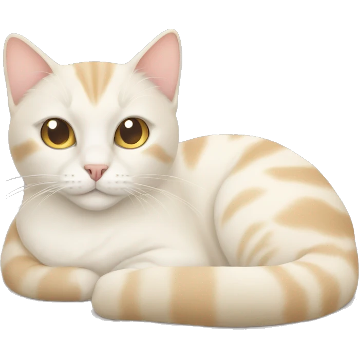 White and light beige cat lying on a bed emoji