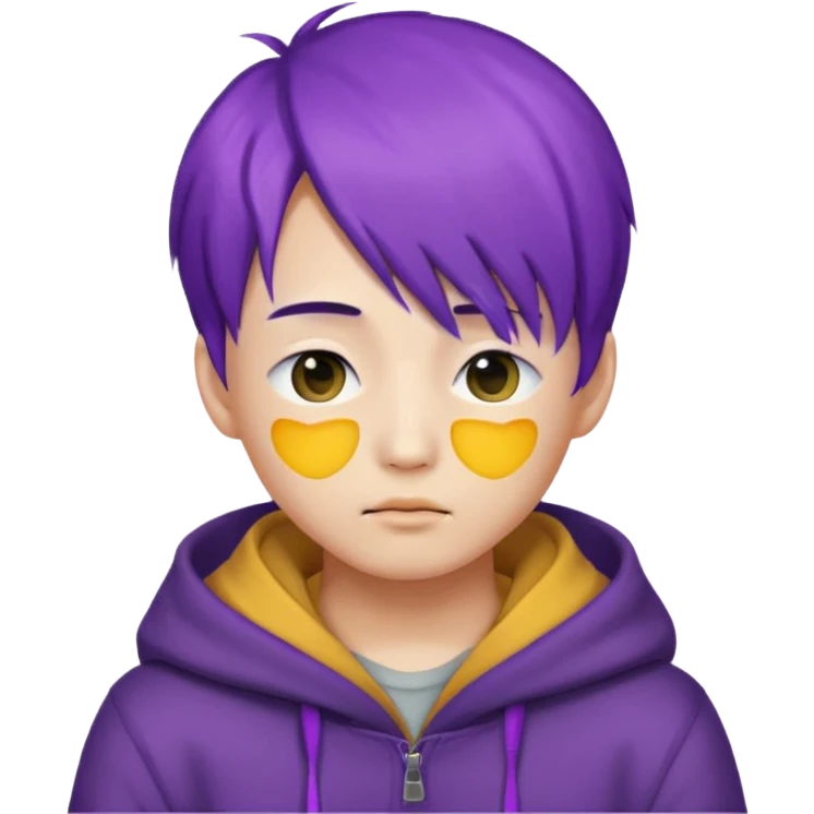 Korean boy with purple hair covering his eyes, emoji style emoji