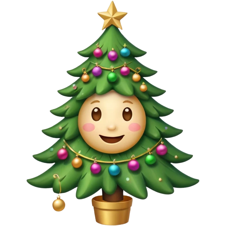 Christmas tree with cute face emoji